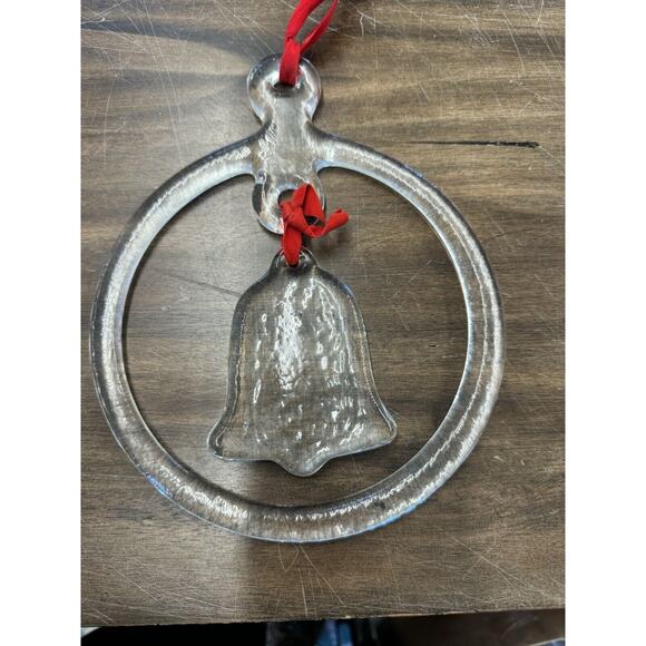Large Vintage Sweden Costa Boda Glass Season Decor Circle W/Bell - Picture 2 of 3